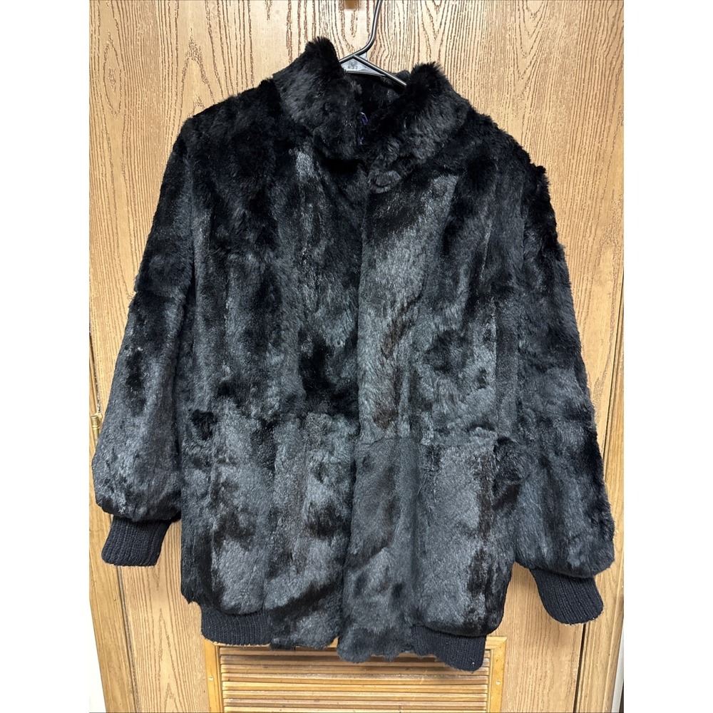 SFC Scandinavian Fur Company Black Rabbit Fur Jacket Women's Size Medium Vintage